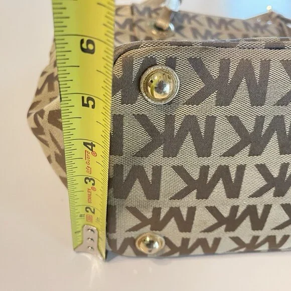 Michael Kors Jet Set Signature Logo Tote Handbag Large Brown Side Pockets - Picture 12 of 16